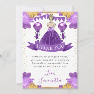 Cartão De Agradecimento Vestido Roxo Princesa Loira Quinceanera