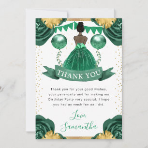 Cartão De Agradecimento Vestido Verde Princesa de Pele Morena Aniversário
