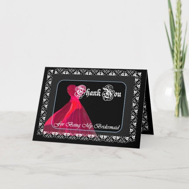 Cartão De Agradecimento Vestido Vermelho e Renda - OBRIGADO Damas de Honra (Frente)