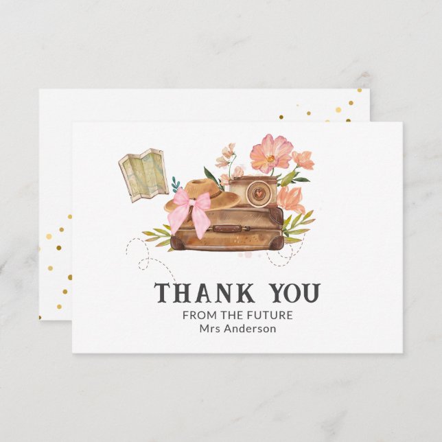 Cartão De Agradecimento Viagem antiga Senhora de viagem Chá de panela da n (Frente/Verso)