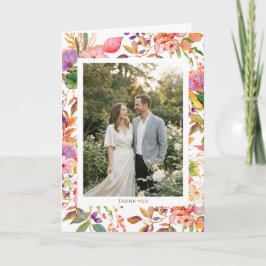Cartão De Agradecimento Vibrant Watercolor Floral Custom Photo Wedding