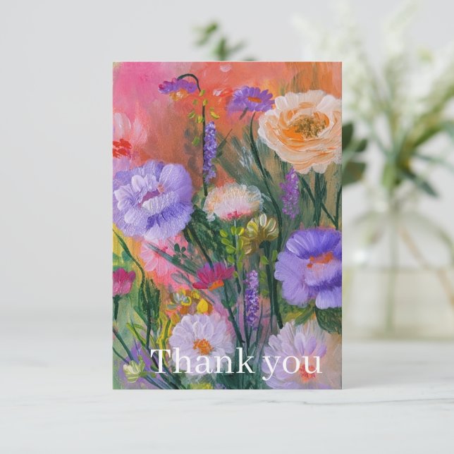 Cartão De Agradecimento Vibrant Wildflowers Thank you card (Em pé/Frente)