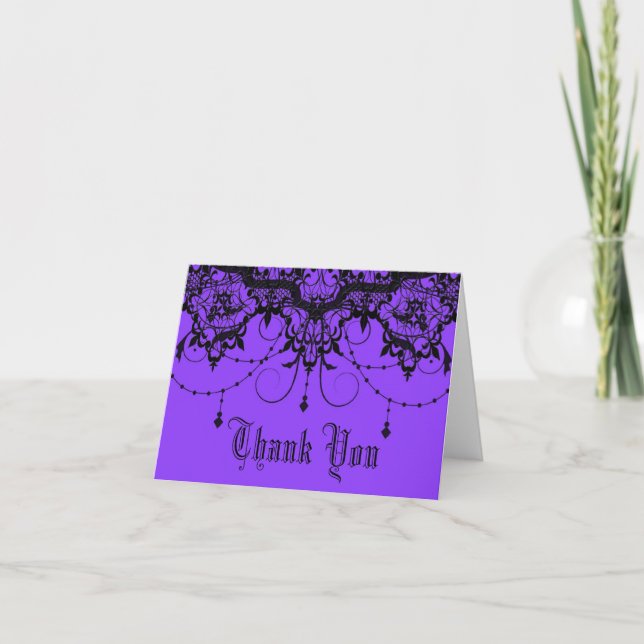 Cartão De Agradecimento Victorian Lace Purple Thank You Card (Frente)