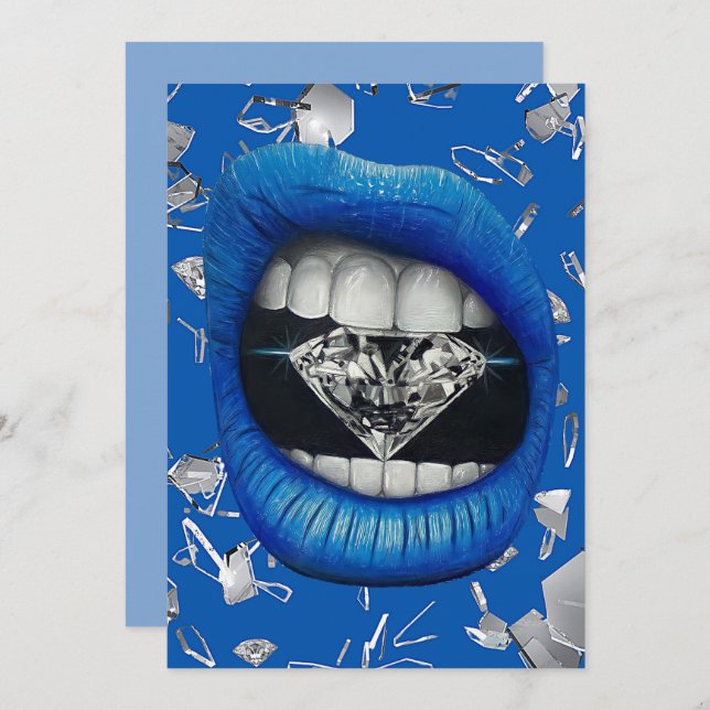 Cartão De Agradecimento Vidro estilhado azul e diamantes até obrigado y (Frente/Verso)