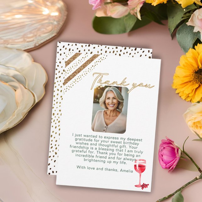 Cartão De Agradecimento Vidro Vermelho Vidro Brilho Foto de Aniversário (Criador carregado)