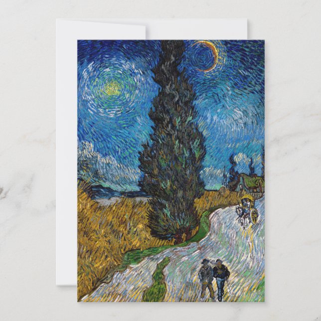 Cartão De Agradecimento Vincent van Gogh - Estrada com Cypress e Star (Frente)