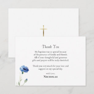 Cartão De Agradecimento Vinha de Flores Azuis em Aquarela Batismo Ortodoxo
