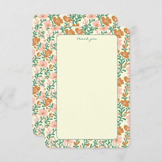 Cartão De Agradecimento Vinhas Flor Silvestre Rosa Verde Elegante Floral P (Frente/Verso)