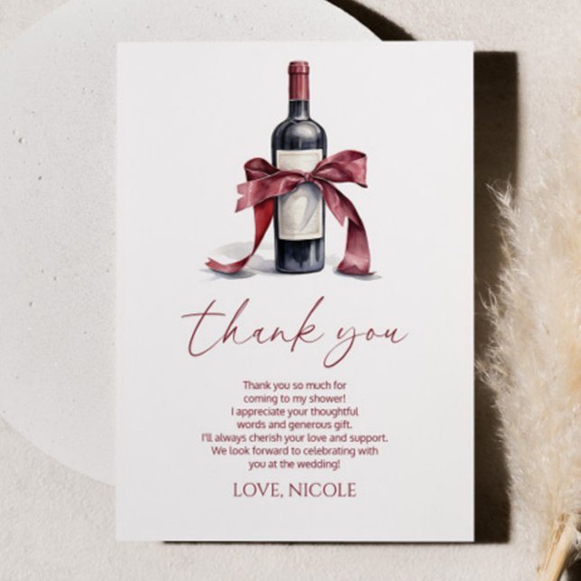 Cartão De Agradecimento Vinho Antes dos Votos Vinho Tinto Garrafa Laço Chu (Criador carregado)