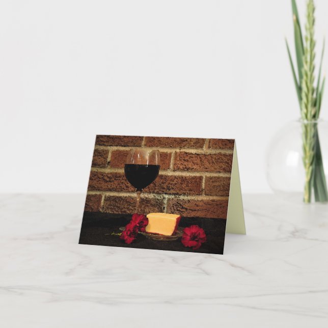 Cartão De Agradecimento Vinho e Queijo Obrigado (Frente)