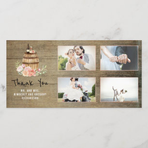 Cartão De Agradecimento Vinho Floral Rosa Barrel Rustic Obrigado Casamento