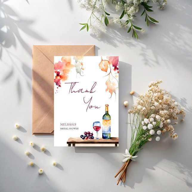 Cartão De Agradecimento Vino antes dos votos vinícola chá de noiva (Vino before vows winery bridal shower thank you card)