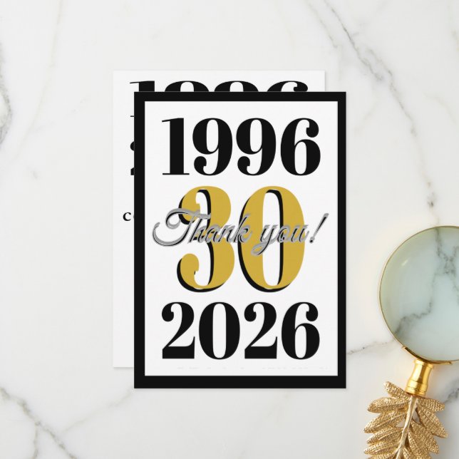 Cartão De Agradecimento Vintage 1996 Milestone 30th Birthday   (Frente/Verso In Situ)
