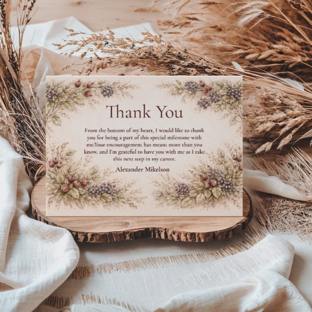 Cartão De Agradecimento Vintage Berry Botanical Graduation Party (Criador carregado)