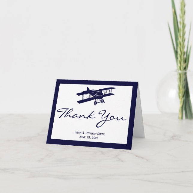 Cartão De Agradecimento Vintage Biplane Personalized Wedding Airplane (Frente)