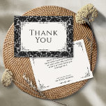 Cartão De Agradecimento Vintage Black & White Lace<br><div class="desc">Estes cartões de agradecimento de 5" x 3, 5" apresentam um estilo vintage com um lugar preto e branco. O verso tem espaços reservados para os nomes de casais casados,  saudação e uma mensagem opcional.</div>