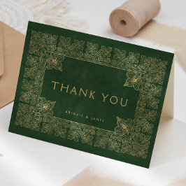 Cartão De Agradecimento Vintage Book Cobrir Casamento Dourado Verde