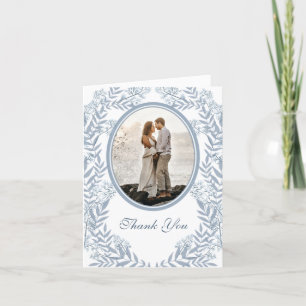 Cartão De Agradecimento Vintage Botânica de Casamento Azul Dusty