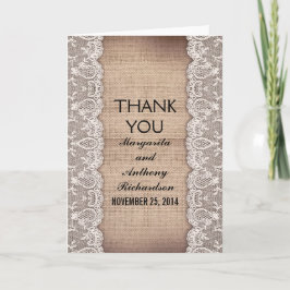 Cartão De Agradecimento vintage burlap & ivory lace rustic thank you