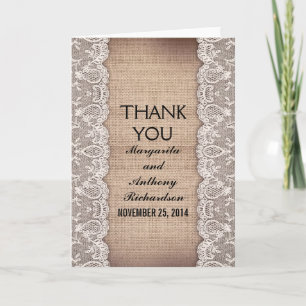 Cartão De Agradecimento vintage burlap & ivory lace rustic thank you