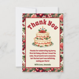 Cartão De Agradecimento Vintage Cherry 'Sweet One' primeiro aniversario