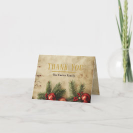 Cartão De Agradecimento Vintage Christmas Gold Thank You Card