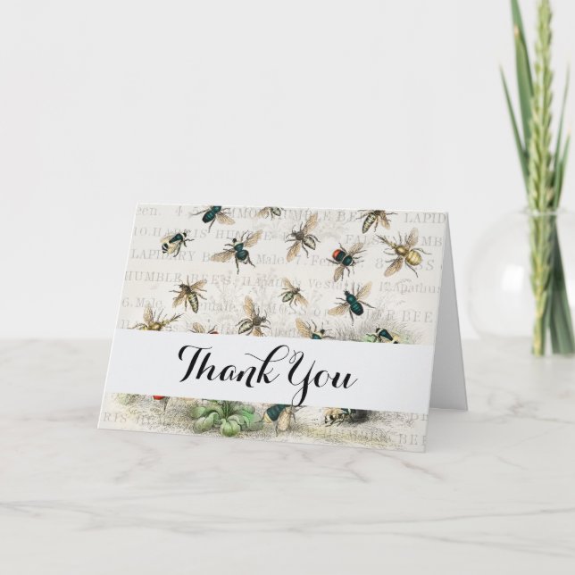 Cartão De Agradecimento Vintage da Rainha das Abelhas, Trabalhadora Antiqu (Frente)