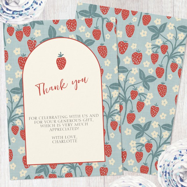 Cartão de agradecimento vintage de morango (Vintage inspired strawberry pattern thank you card)