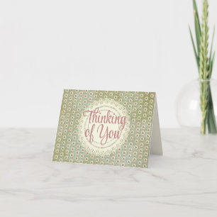 Cartão De Agradecimento Vintage desbotou Rosa Doily Green Pensando em você