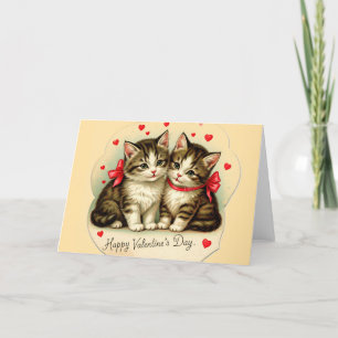 Cartão De Agradecimento Vintage Dia de os namorados Kittens Vazio Saudação