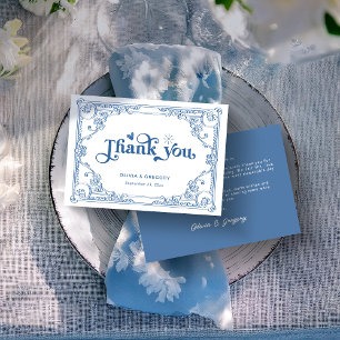 Cartão De Agradecimento Vintage Dusty Blue Antiguíssimo casamento