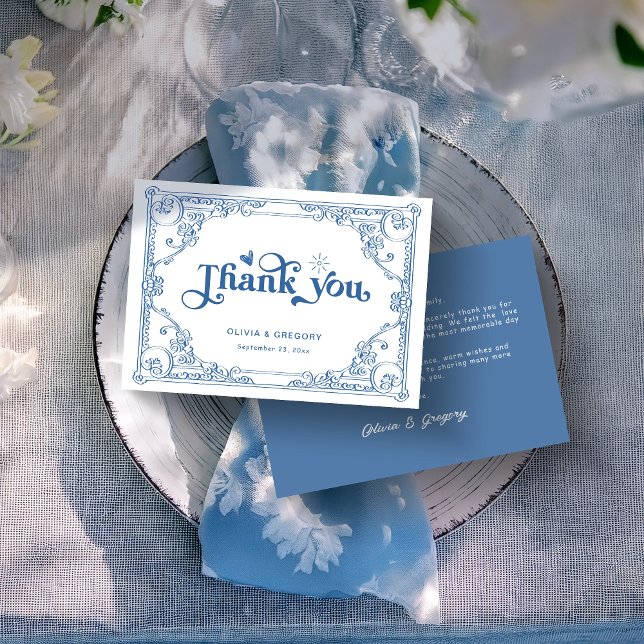 Cartão De Agradecimento Vintage Dusty Blue Antiguíssimo casamento (Criador carregado)
