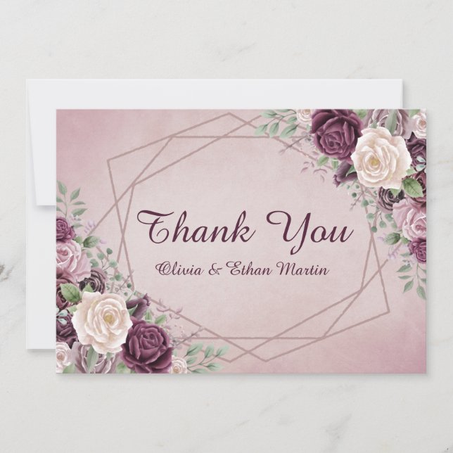 Cartão De Agradecimento Vintage Dusty Rosa Geométrico (Frente)