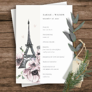 Cartão De Agradecimento Vintage Eiffel Tower Floral Weding Program