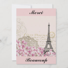 Cartão De Agradecimento Vintage Eiffel Tower Paris França Obrigado