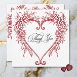 Cartão De Agradecimento Vintage Elegant Chinoiserie Floral Heart Wedding<br><div class="desc">Capture o romance do eterno com nosso cartões de agradecimentos de casamento inspirado na safra. Este elegante design quadrado apresenta um fundo branco que evoca um clássico encanto antigo vitoriano. No centro, um impressionante coração floral vermelho escuro da chinoiserie segura seus detalhes de casamento na bela tipografia de vintage. O...</div>