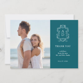 Cartão De Agradecimento Vintage Elegant Tale Blue Morden Two Photo Wedding