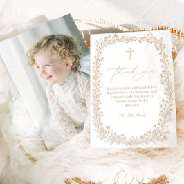Cartão De Agradecimento Vintage Floral Toile Baptism