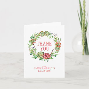 Cartão De Agradecimento Vintage Floral Wedding Succulent Obrigado
