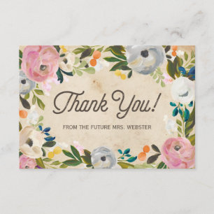 Cartão De Agradecimento Vintage Florals   Chá de panela Flat Obrigado