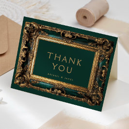 Cartão De Agradecimento Vintage Frame Emerald Green Casamento Dourado