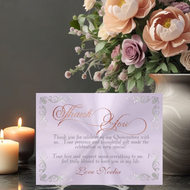 Cartão De Agradecimento Vintage Frame & Tiara Lavender Quinceanera (Criador carregado)