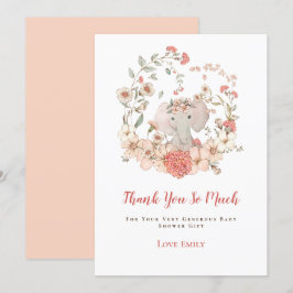 Cartão De Agradecimento Vintage Gelado Elefante Florals Peach Chá de frald