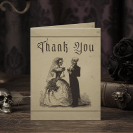 Cartão De Agradecimento Vintage Gothic Black Toile Couple Tan Wedding