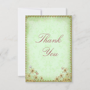 Cartão De Agradecimento Vintage Green Floral Weding Obrigado