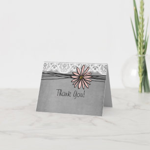 Cartão De Agradecimento Vintage Grey and Pink Daisy Wedding Thank You Note