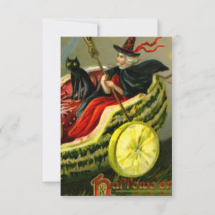 Cartão De Agradecimento Vintage Halloween Black Cat and Witness