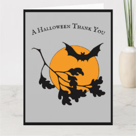 Cartão De Agradecimento Vintage Halloween Orange Moon Flying Bats