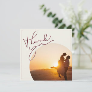 Cartão De Agradecimento Vintage Mínimo Foto de Casamento de Marfim