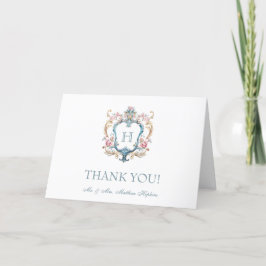 Cartão De Agradecimento Vintage Monogrammed Floral Crest Casamento